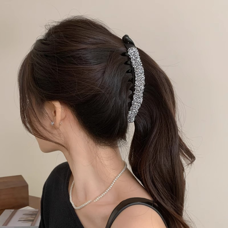 Coreana de diamantes de brillo de banano, cola de caballo fija, cabello fijo, cabello suelto, broca de cabello, cabeza trasera, toque de cabello