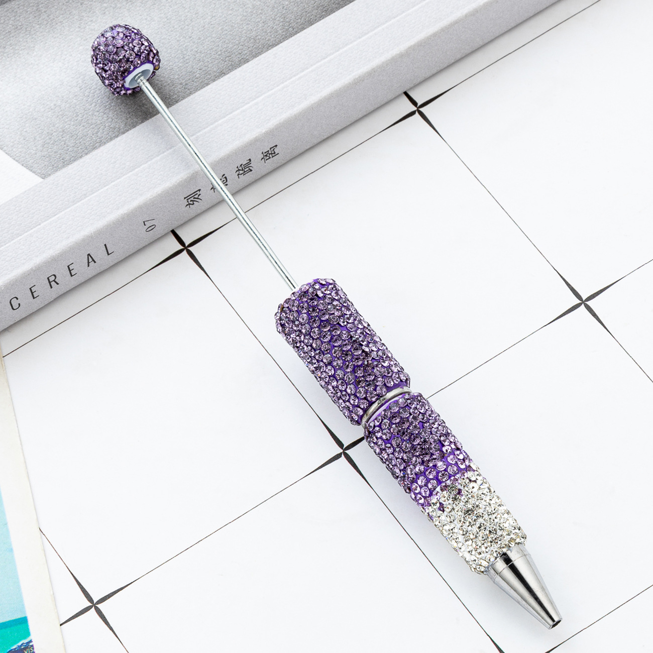 Diy creativo bolígrafo con cuentas de diamantes completos pegatinas hechas a mano con incrustaciones de diamantes, bolígrafo con cuentas degradadas, bolígrafo con cuentas giratorias multicolor