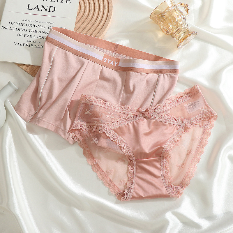 New Youth Couple Underwear Couple's Passionate One Man One Woman Men's Cotton Boxers Women's Sexy Lace