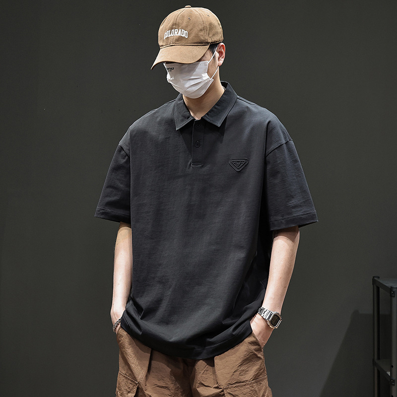 American Style Retro Short-sleeved T-shirt Men's 2025 Summer New Arrival Heavy Casual All-match Trendy Black Polo Shirt for Men