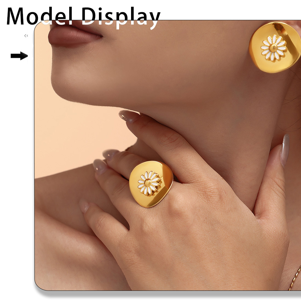 Boucles d'oreilles pendantes Drip Oil Niche Design Fleur, style marguerite, polyvalentes et élégantes. Ensemble de boucles d'oreilles anneaux circulaires haut de gamme._voghion.com