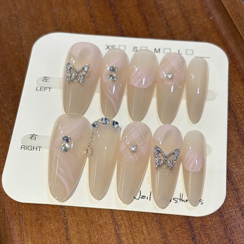 Real Shot of Handmade Wearable Nails with Sparkling Diamonds, Three-Dimensional Nails, Sweet and Cute Pre-Made Nails, Ten Pieces of Coded Nails Wholesale