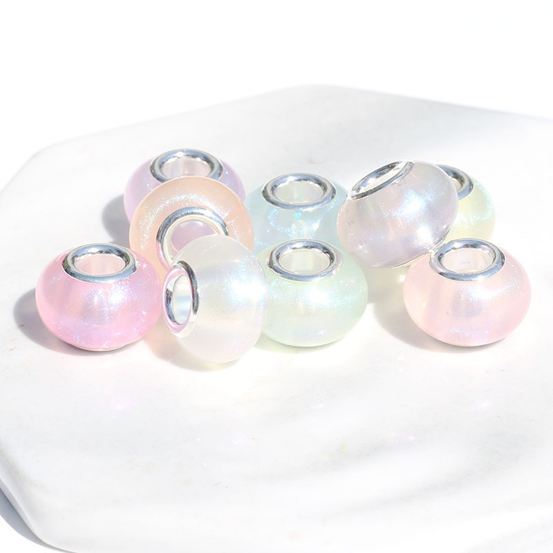 新品DIY配件变色龙亚克力大孔珠子散珠 彩色双色珠子欧美手链饰品