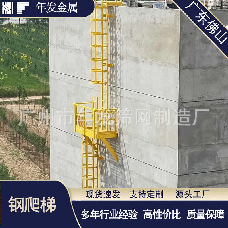 厂家供应工程外墙检修直梯污水井深坑带笼钢爬梯金属垂直上铁直梯
