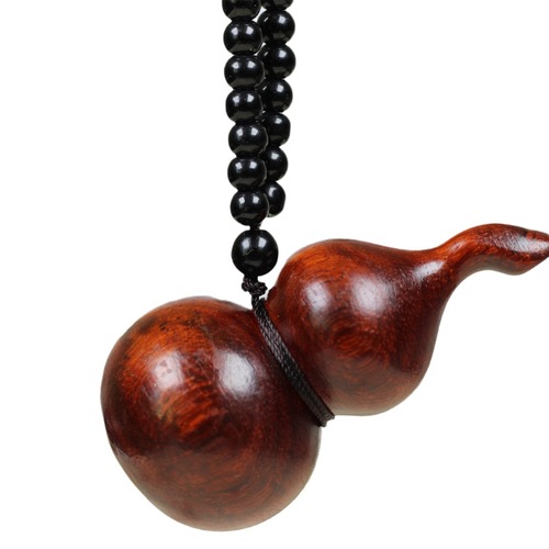 Zitan wood carved small gourd fertility amulet handle pendant, small leaf zitan gourd rearview mirror ornament