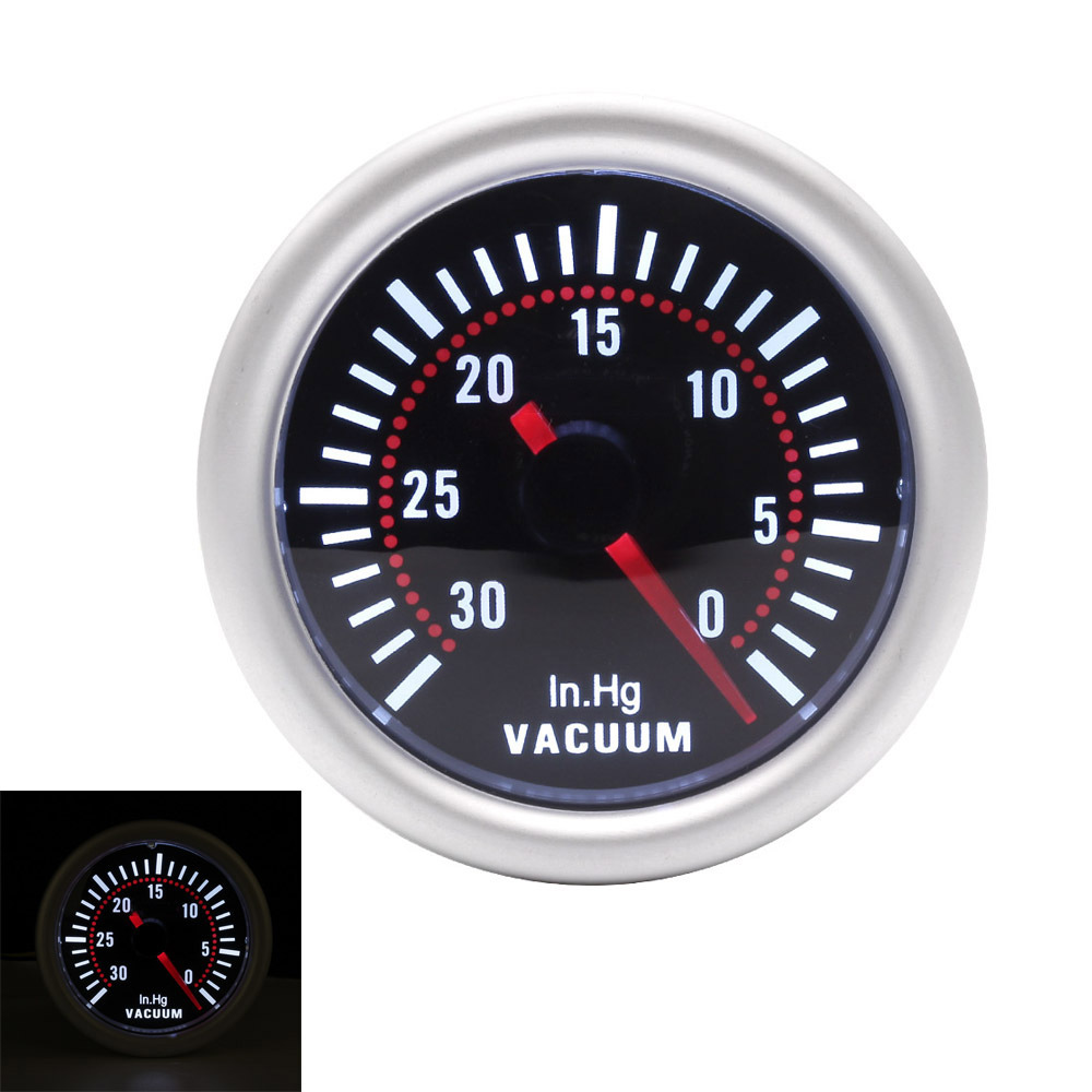52mm 12V car vacuum gauge mercury display with smoke lens white LED racing meter