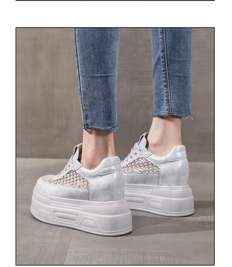 Giày sneaker nữ đế dày lưới thoáng, phối đá rhinestone, tăng chiều cao — màu trắng chi tiết 13