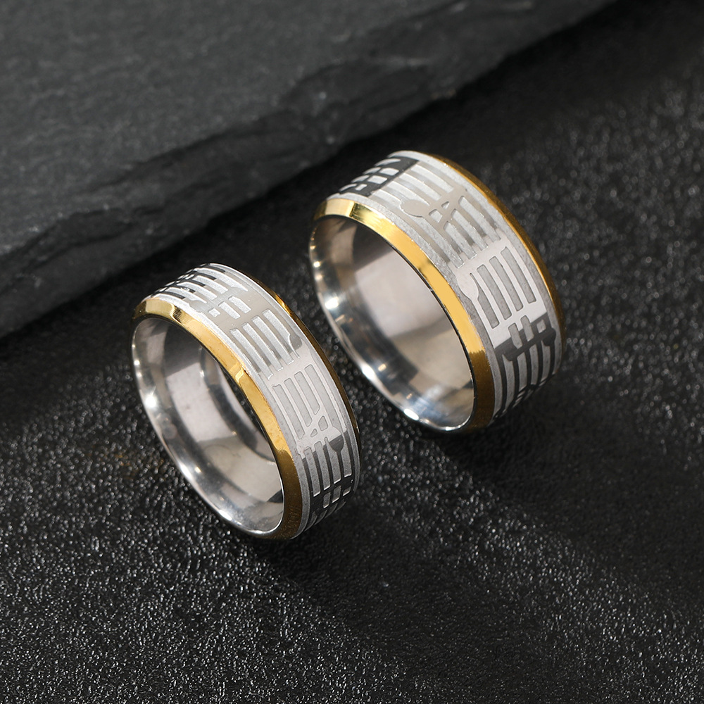 Estilo artístico transfronterizo corrosión piano notas anillo de acero de titanio de oro nicho diseño fabricante de joyas de acero inoxidable image 4