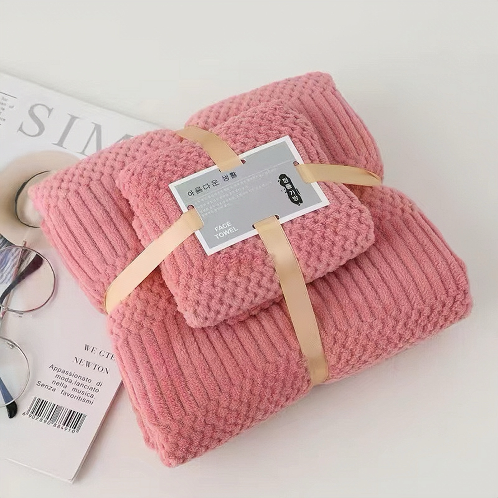 Toalla de coral de peluche de borde conjunto de toalla de baño de color sólido suave absorción de agua toalla de playa material ecológico para el hogar diario