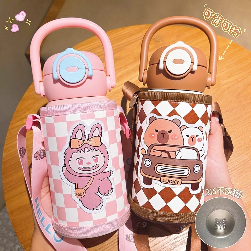Nuevo doble bebida de acero inoxidable 316 alto valor facial lindo conejo portátil paja dibujos animados taza de agua para niños taza de agua para estudiantes