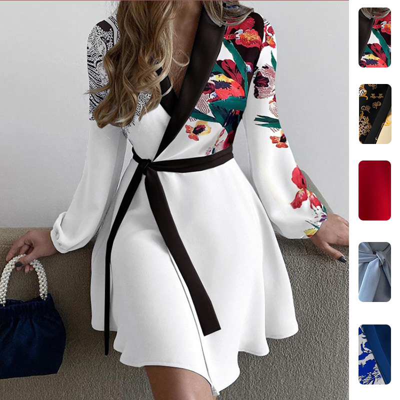 2026 New Summer Women's Clothing European and American Foreign Trade Dresses Elegant One-Piece Color-Blocked Tie-Up Short Skirt