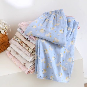 可爱蓝色大白鹅印花宽松甜美睡裤女夏季百搭休闲居家长裤子可外穿