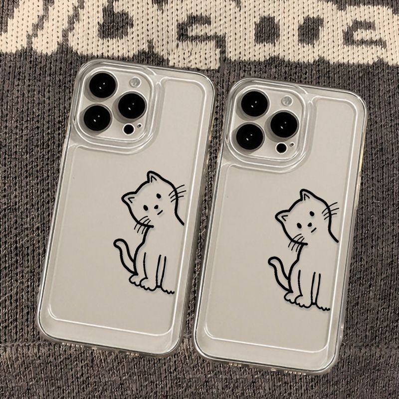 线条可爱猫咪适用iPhon17ProMax手机壳16小众13苹果14/15创意防摔