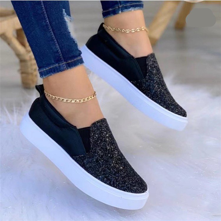Cross-Border New Large Size Summer Thick-Soled Loafers Casual Sequin Single Flat Shoes Women's Wish_voghion.com