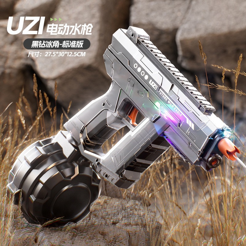 Pistola de agua transfronteriza eléctrica automática de absorción de agua UZI mano automática de doble modo con iluminación juguete de pistola de rociador de agua infantil