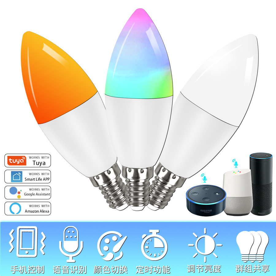 Graffiti inteligente E14 luz de la vela WIFI bombilla afilada Alexa Google Hue control de voz Tuya