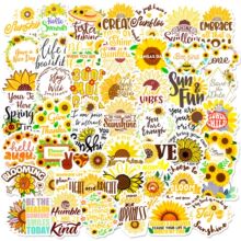 50张向日葵英字贴纸小清新ins风太阳花跨境卡通贴纸手机电脑贴画