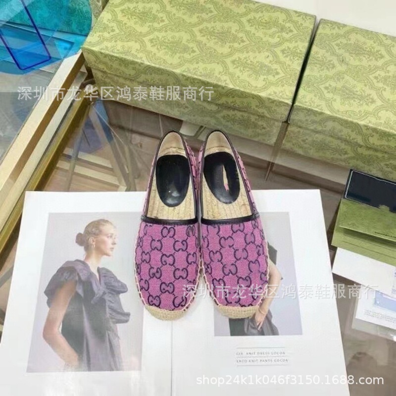 24新型G家刺繍プリント漁師靴2024年秋編みゴム底皮面浅口レジャー婦人靴|undefined