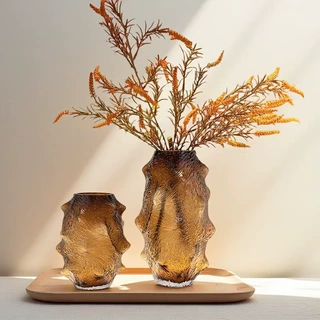 北欧高级感星芒玻璃花瓶透明插花水养轻奢网红高级感客厅鲜花摆件