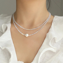 施家华子水晶3mm项链女925银锁鼓励气质珍珠项链高级感轻奢细链女