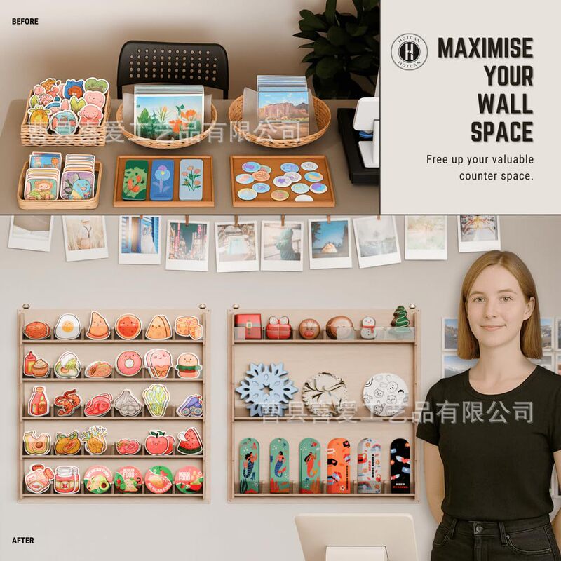 Wooden Sticker Rack Multi-Layer Wall-Mounted Sticker Display Rack Postcard Storage Rack Solid Wood Multi-Grids Card Storage Rack Wooden Sticker Rack Multi-Layer Wall-Mounted Sticker Display Rack Postcard Storage Rack Solid Wood Multi-Grids Card Storage Rack