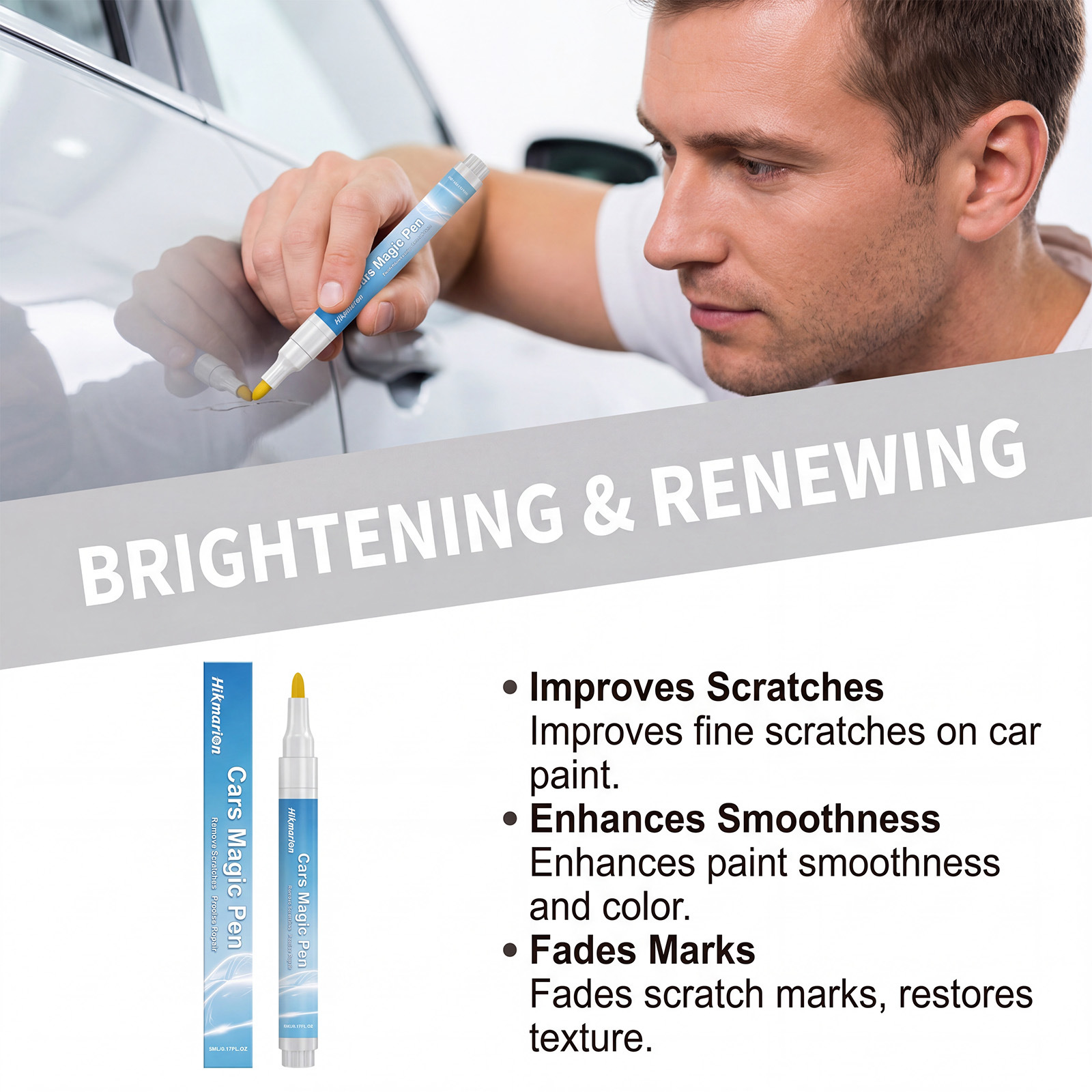Cross-Border Foreign Trade Full English Version Hikmarion Car Light Scratch Repair Pen Paint Scratch Refurbishment Touch-Up Pen
