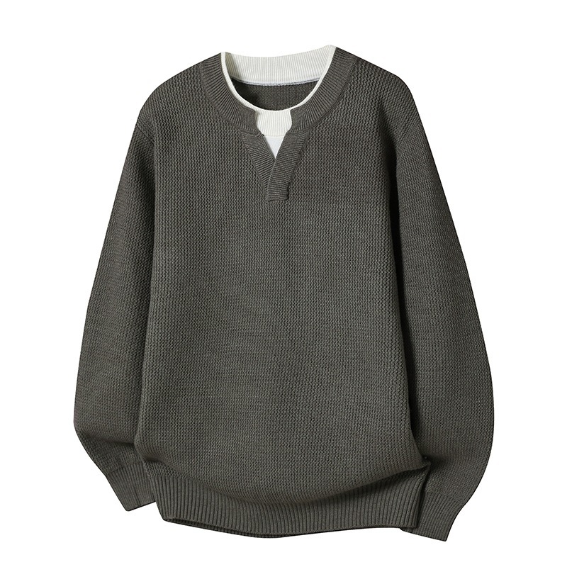 Explosiones transfronterizas de tamaño grande europeo falso dos piezas de camisetas de punto de cuello en V suéter masculino empalmado suéter de invierno y otoño fábrica de tendencia mayorista