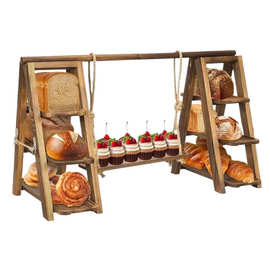 定制跨境木制纸杯蛋糕架不规则形桌面寿司甜点展示架餐用木托盘