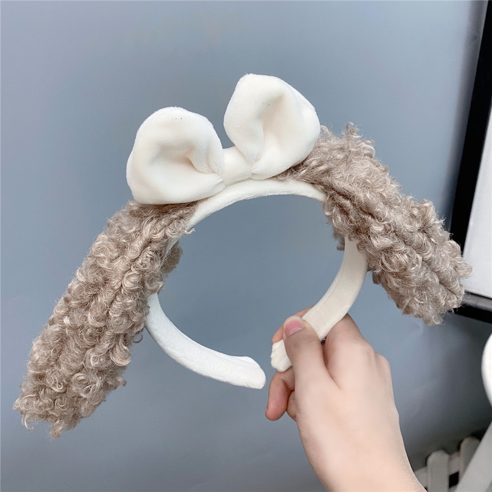 Cute Little Sheep Ears Hairband Plush Bowknot Sweet Lamb Headband Women Wholesale display picture 3