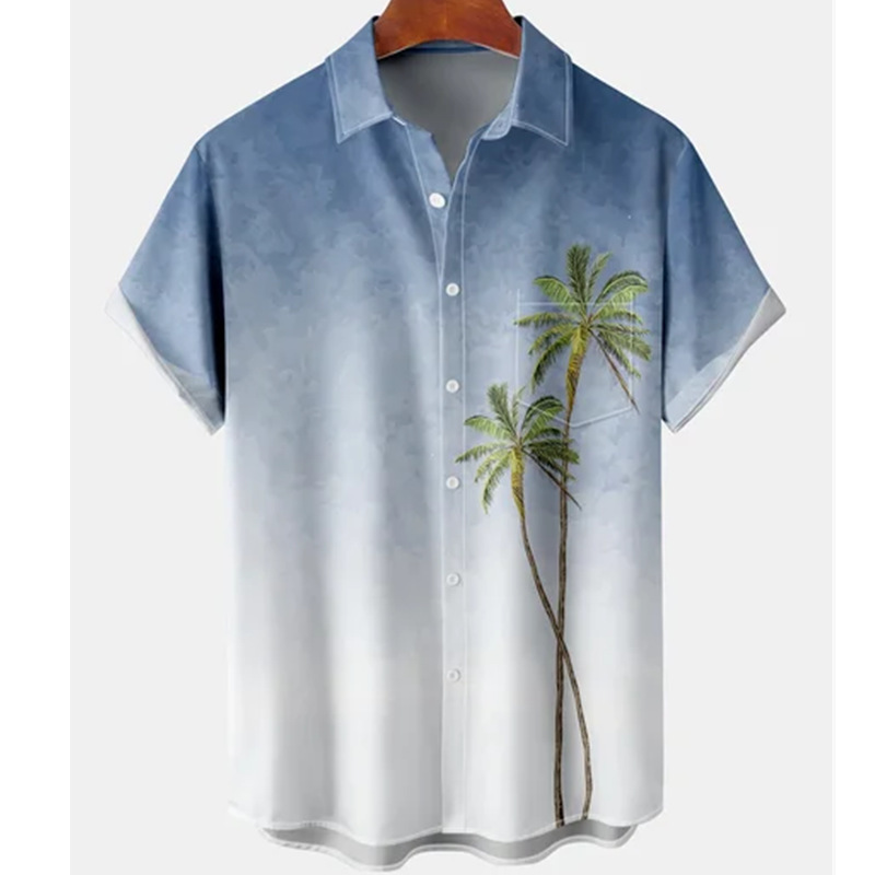 2022 summer short-sleeved shirt coconut tree plus size summer casual element shirt national fashion Men's top shirt