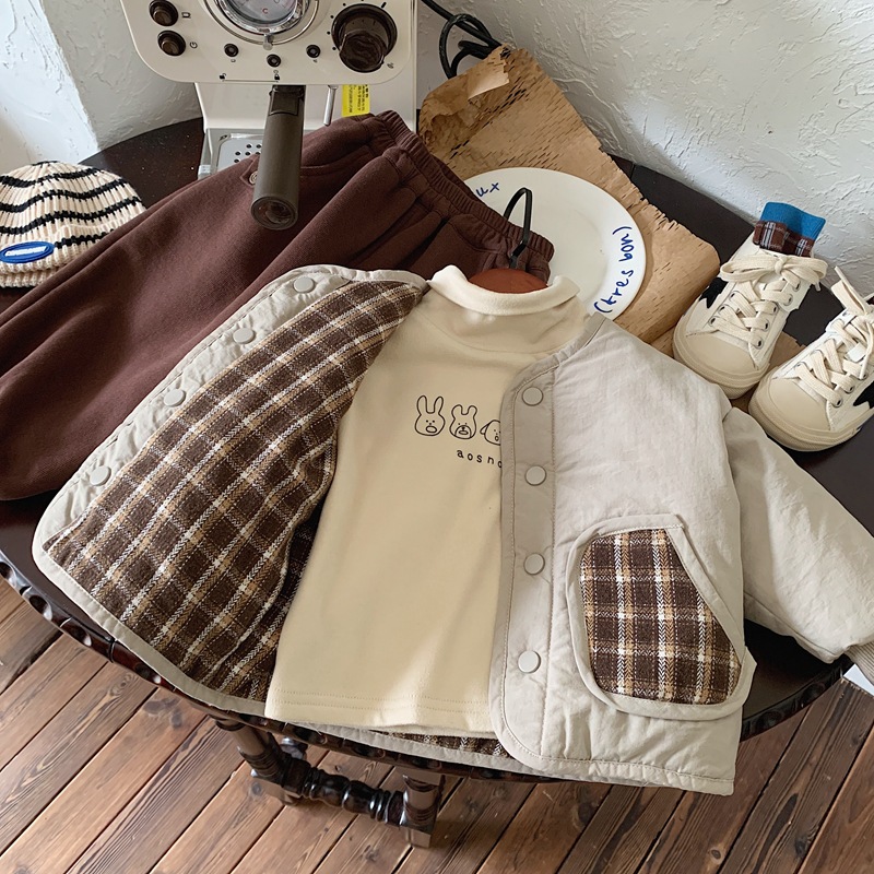 Kinder Winterkleidung, kurz und verdickt, beidseitig getragen. Jungen Baumwolljacke, Mädchen warm_voghion.com