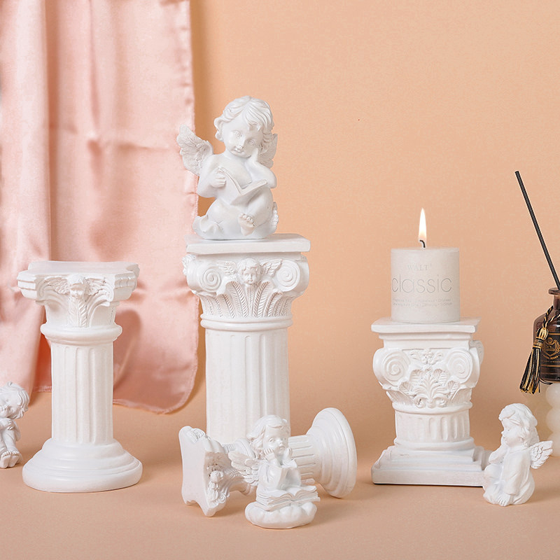 European-Style Roman Column Candlestick Resin Plaster Little Angel Photography Props Home Desktop Background Photo Decoration Ornaments