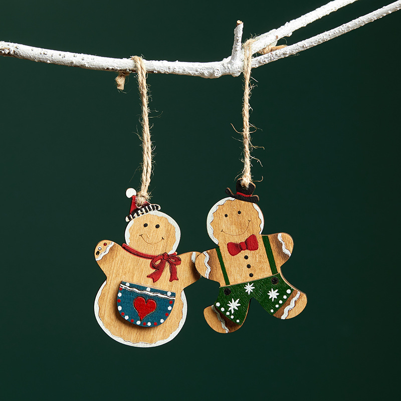 Buscando madera 8cm Navidad pintada a mano pan de jengibre hombre pequeño colgante decoración de Navidad escenario decoración de props
