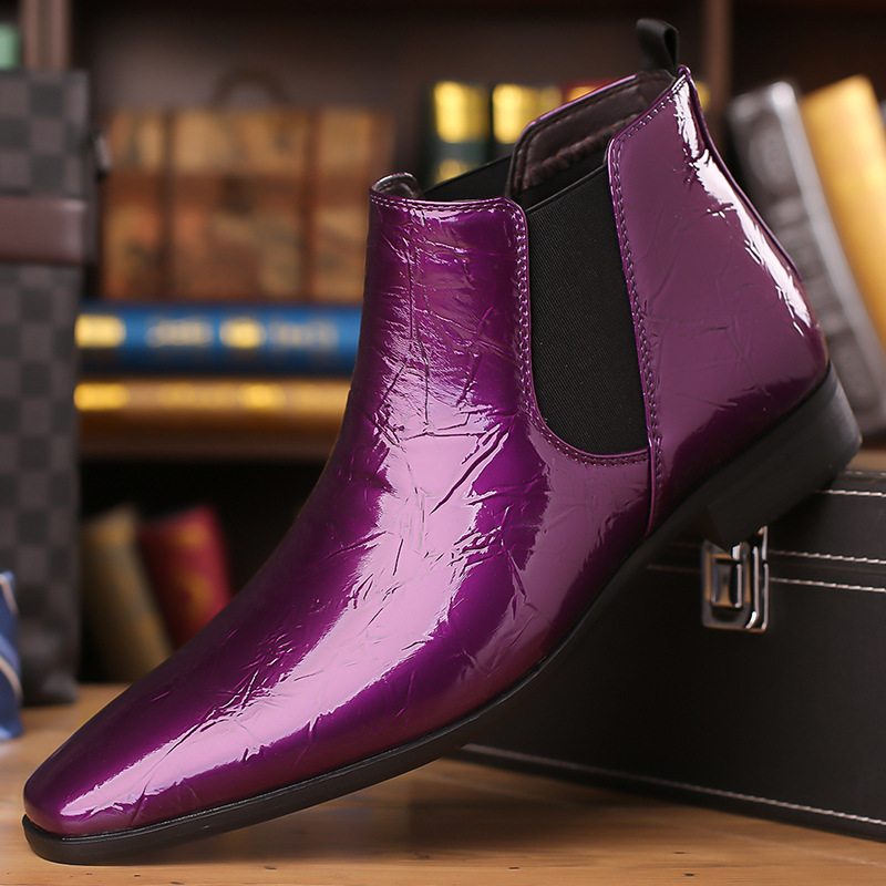 Cross-border plus size Men's Shoes Slip-on Chelsea Boots Men's Spring, Autumn and Winter Leather Boots Pointed Toe British Style High-top Martin Boots Men's