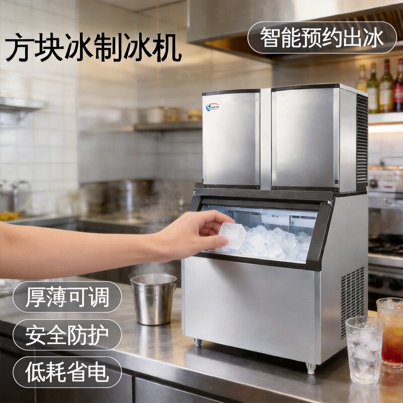 Ice Making Machine for Commercial Use, Large and Small, for Milk Tea Shops, Hotels, Hot Pot Restaurants, Cube Ice, Fully Automatic Ice Cube Machine, Cross-Border Wholesale