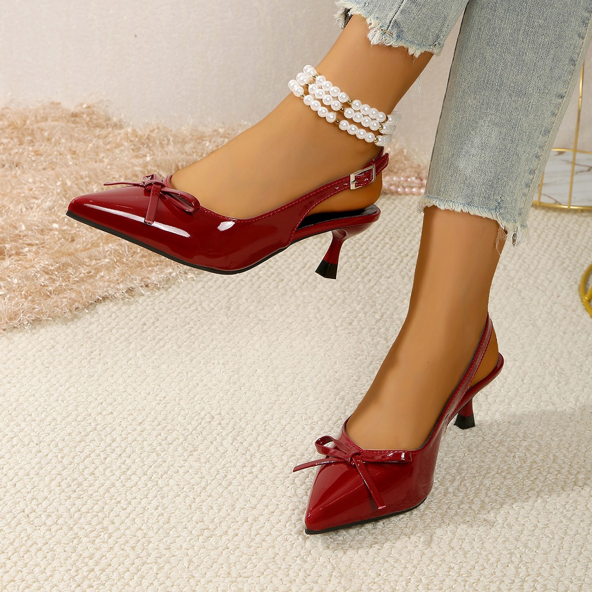 Sandalias de Tacón Alto con Punta Cerrada de Tela y Caucho, Tacón Fino, Punta Afilada, para Mujer, Verano image 5