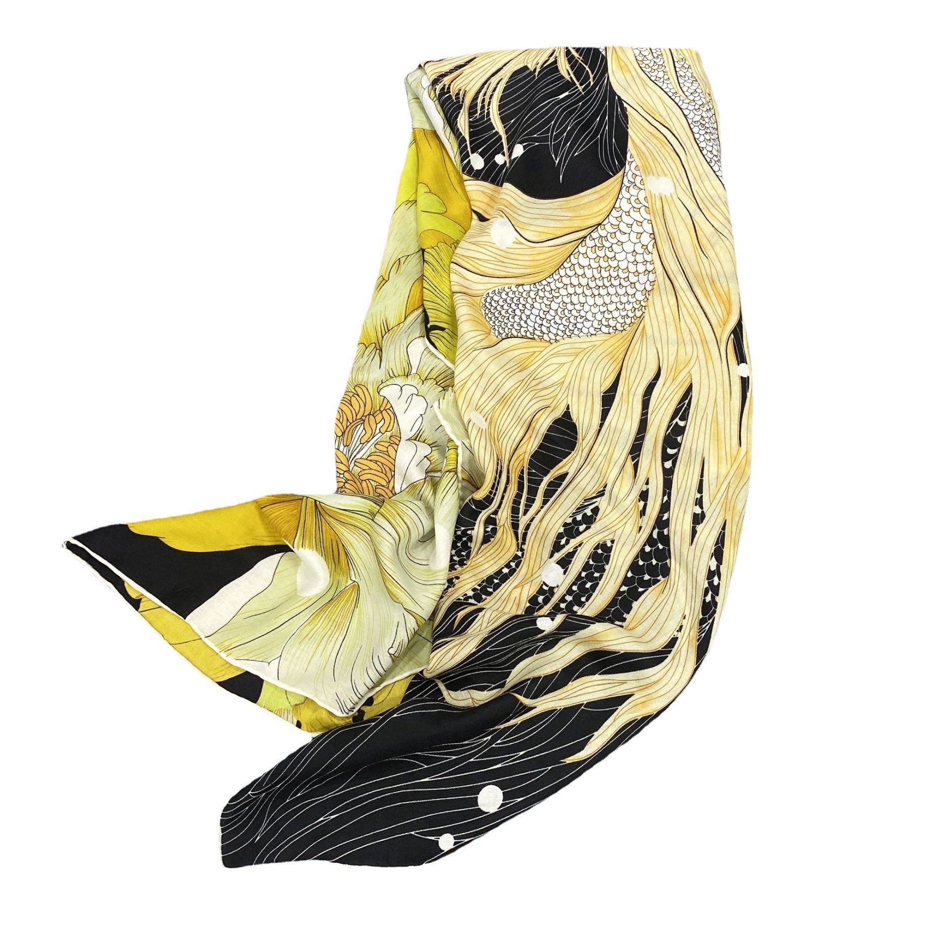 Nueva elegante bufanda de peonía koi de primavera y verano de las mujeres exquisita mano curling transfronterizo bufanda cuadrada grande chal decorativo de doble uso