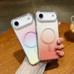 适用iphone16透明磁吸手机壳苹果17promax渐变炫彩14PC防摔保护套