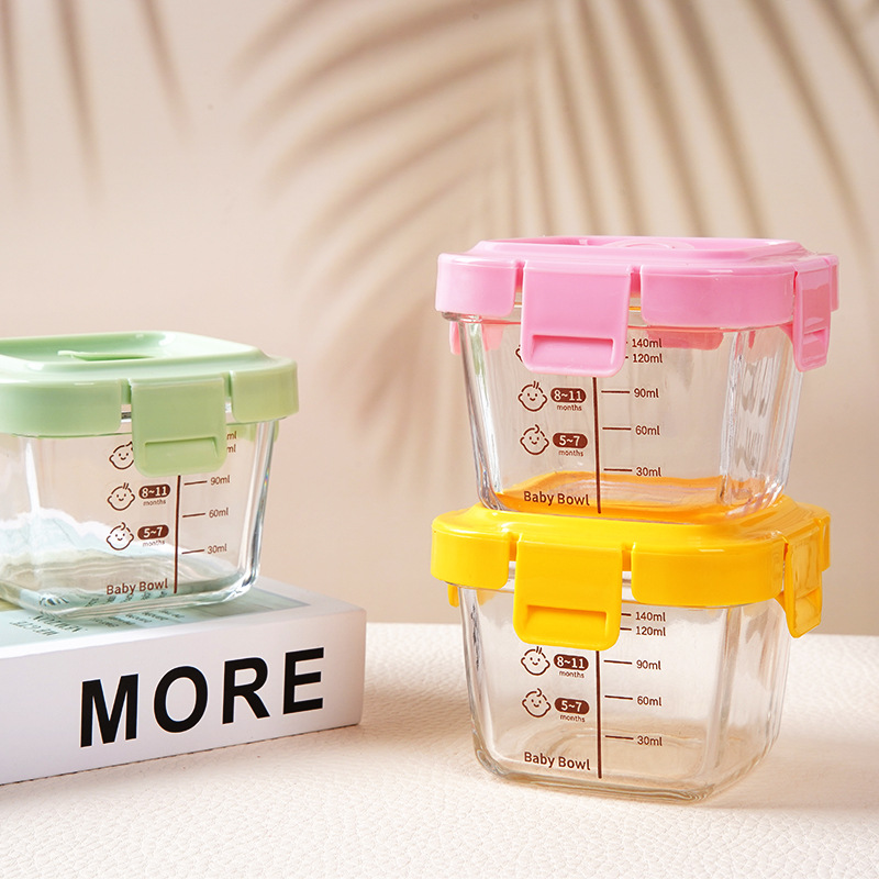 Caja de alimentos con alto contenido de boro para almacenar vidrio para bebés, tazón de alimentos para bebés al vapor, tazón de huevos al vapor, caja de alimentos de vidrio, frasco sellado