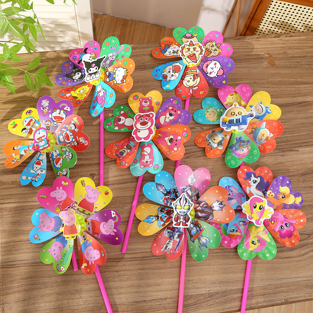 cartoon plastic handheld windmill toy for kindergarten