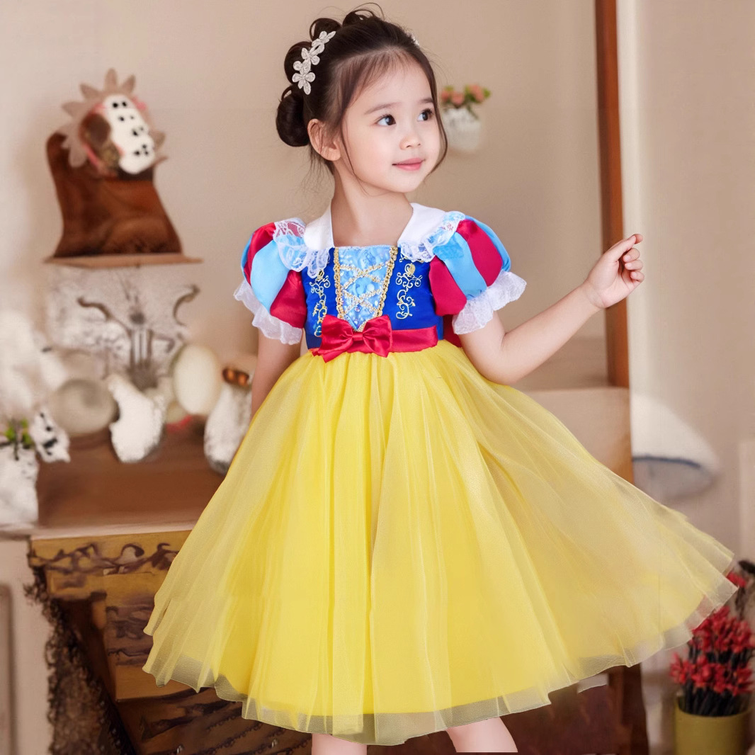 Cross-Border 2025 Summer New Girls' Dress Festival Performance Puffy Mesh Dress Skirt Kidsren's Snow White Dress