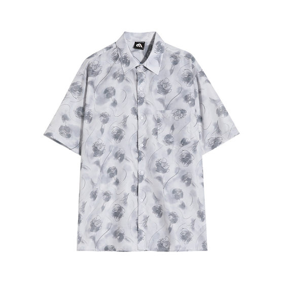 MYQ Lazy Style Niche Floral Shirt Men's Summer Loose Casual Short-sleeved Shirt Korean-style Drop-off Shirt