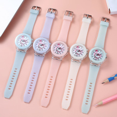 Student Cartoon Watch Kitty Cat LED Colorful Night Light Children's Watch Soft Silicone Strap Digital Pointer Quartz Watch