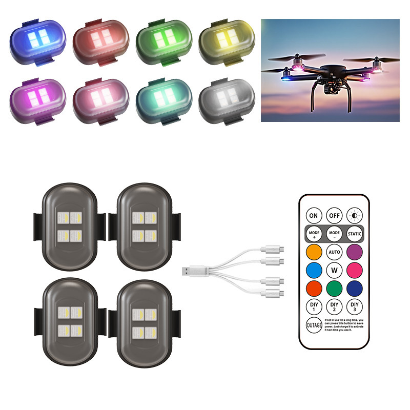 4 lámparas LED aeronaves luces de motocicleta UAV flash inalámbrico luz de advertencia de control remoto luz de crucero