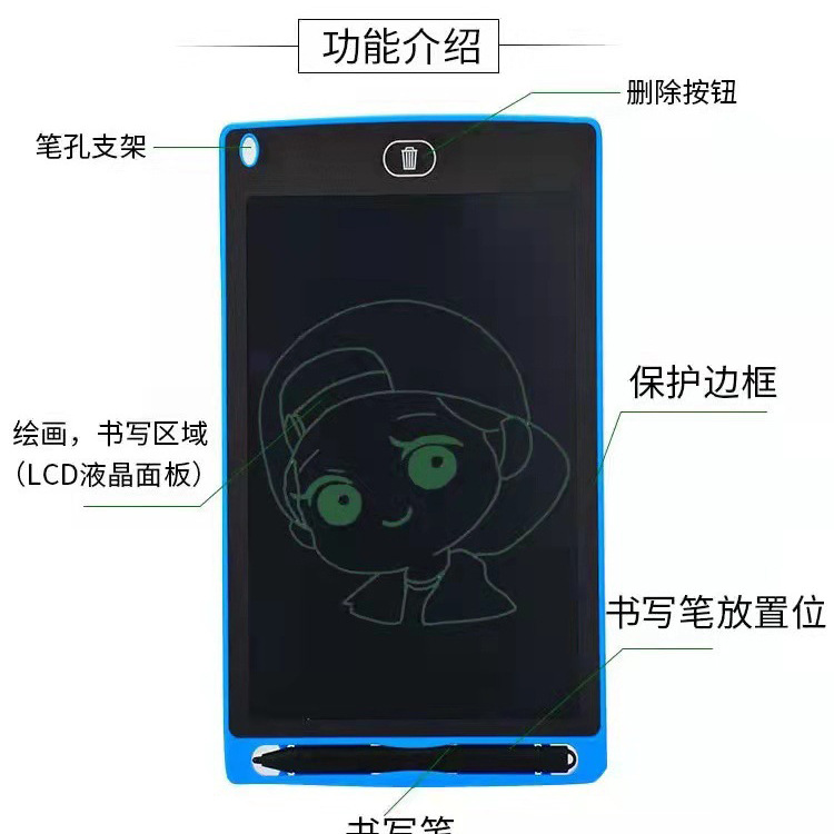 Tablero de dibujo para niños Tablero de escritura a mano LCD de 12 pulgadas Tablero de escritura de borrador de mensaje de graffiti electrónico LCD Tablero de dibujo para niños