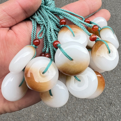Wholesale gold silk jade crafts with sugar color safety buckle Xinjiang Hotan jade mutton fat white jade with lanyard jade pendant