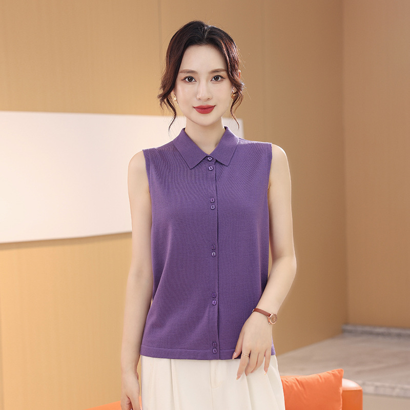 Layering Essential Vest for Women, Polo Collar, Sleeveless Fine-Spun Merino Wool, Solid Color Versatile Base Vest for Women