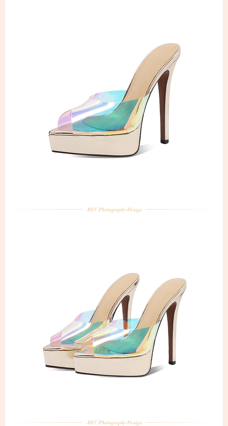 Sandal cao gót nữ mũi nhọn hở ngón, gót 14 cm, đế platform trong suốt — Vàng 14cm chi tiết 12