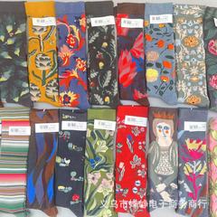 新品法國BM潮牌長筒小腿襪趣味油畫襪彩色文藝復古街頭滑板提花批