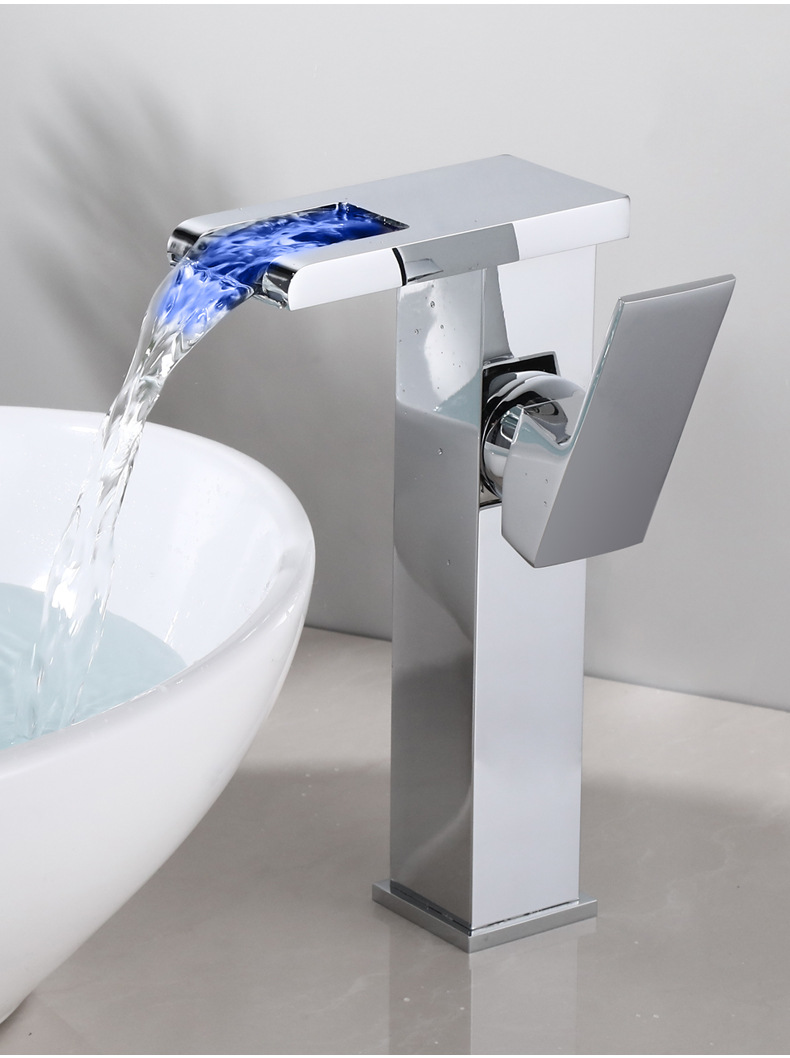 Cross-border manufacturer wholesale washbasins, hot and cold water faucets, all-copper waterfall, LED light, bathroom washbasins, bathroom single holes undefined